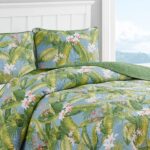 Juego de edredón Tommy Bahama Revman International 208210 King algodón reversible verde azul cielo con fundas de almohad
