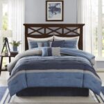 Juego de edredón moderno Collins Madison Park MP10-1637 gamuza azul gris talla King 104 x 92 pulgadas con falda de cama