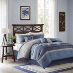 Juego de edredón moderno Collins Madison Park MP10-1637 gamuza azul gris talla King 104 x 92 pulgadas con falda de cama