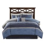 Juego de edredón moderno Collins Madison Park MP10-1637 gamuza azul gris talla King 104 x 92 pulgadas con falda de cama