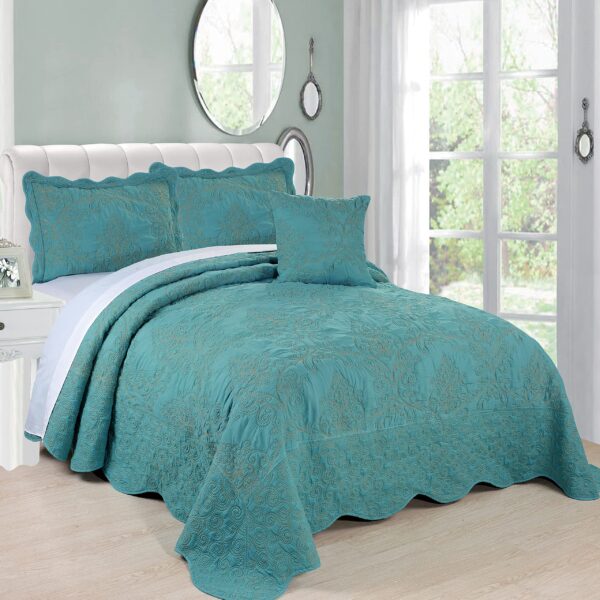 Colcha damasco BNF Home BNFDAMASK04-TEAL color verde azulado diseño floral ropa de cama decorativa