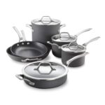 Batería de cocina Calphalon 1948248 juego de ollas y sartenes antiadherentes 10 piezas asas de acero inoxidable apto par