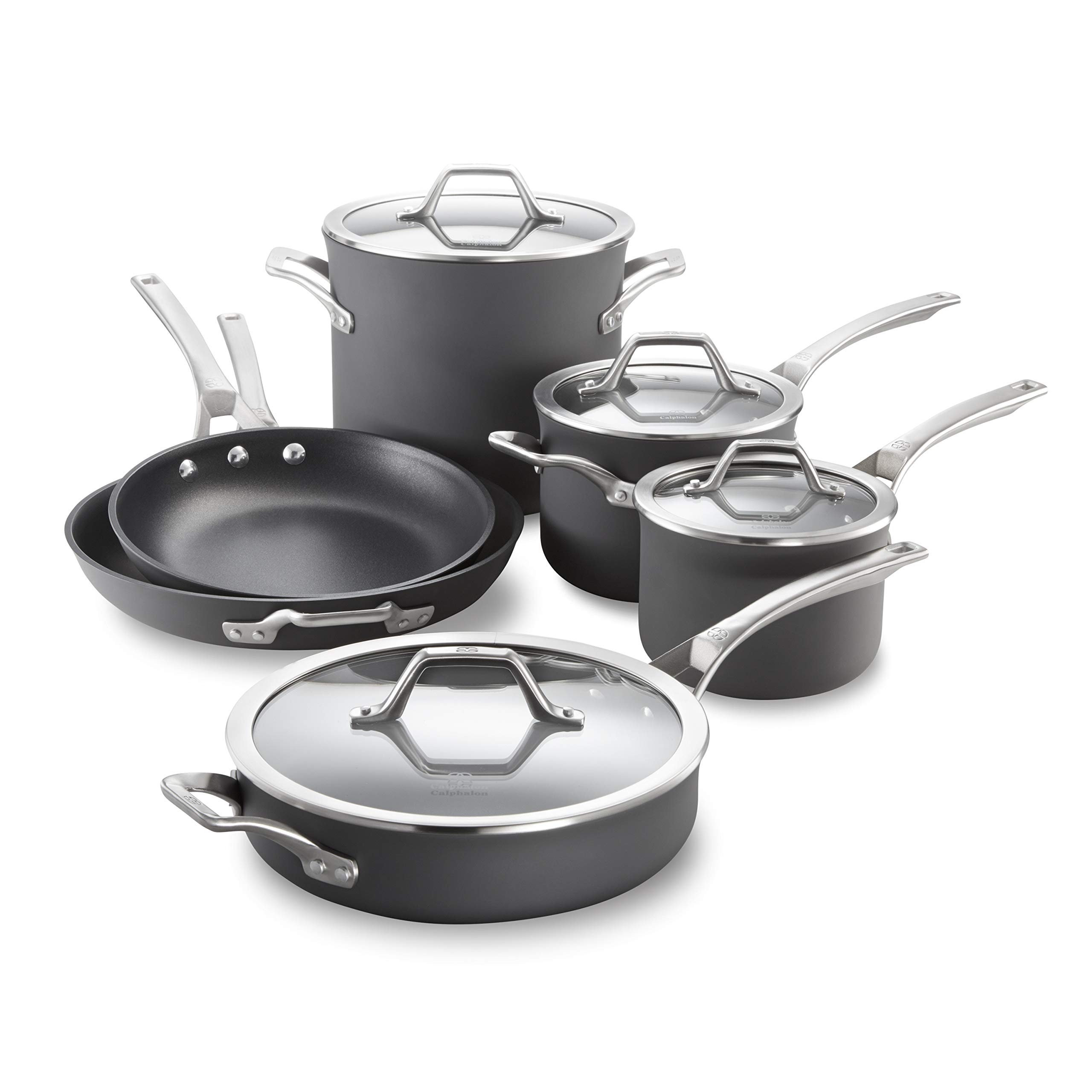 Version 1.0.0 Batería de cocina Calphalon 1948248 juego de ollas y sartenes antiadherentes 10 piezas asas de acero inoxidable apto par