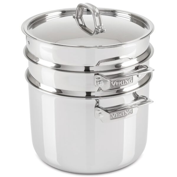 Olla para Pasta y Vaporera Viking 4013-6008 Acero Inoxidable 3 Capas 7.5 Litros Juego Multiusos de 4 Piezas