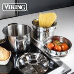 Olla para Pasta y Vaporera Viking 4013-6008 Acero Inoxidable 3 Capas 7.5 Litros Juego Multiusos de 4 Piezas