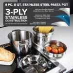 Olla para Pasta y Vaporera Viking 4013-6008 Acero Inoxidable 3 Capas 7.5 Litros Juego Multiusos de 4 Piezas