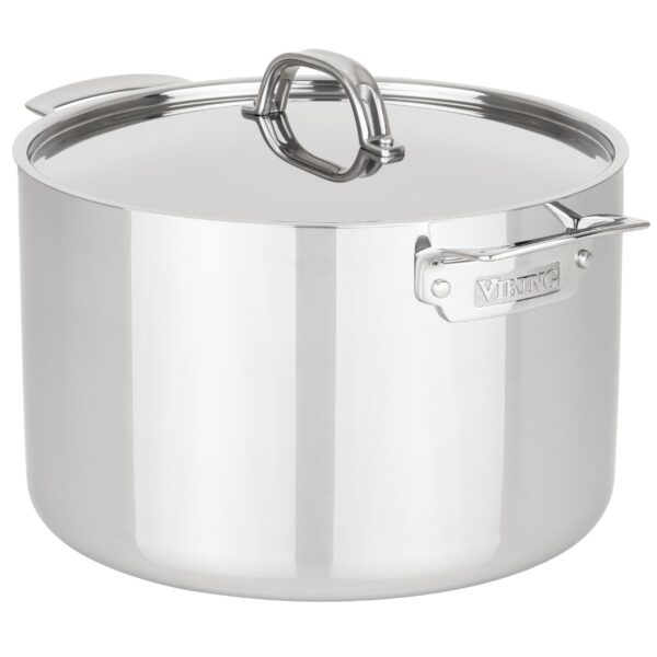 Olla Alta para Caldo y Sopa Viking 40011-0432 Acero Inoxidable Triple Capa con Tapa Inducción Plateada 11.3 Litros 12 Cu