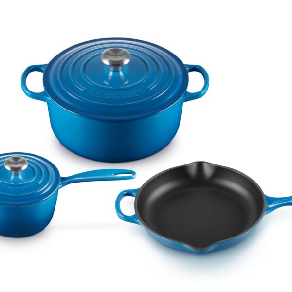 Juego de horno holandés Le Creuset MS1605 59SS de hierro fundido esmaltado 5 piezas azul marsella