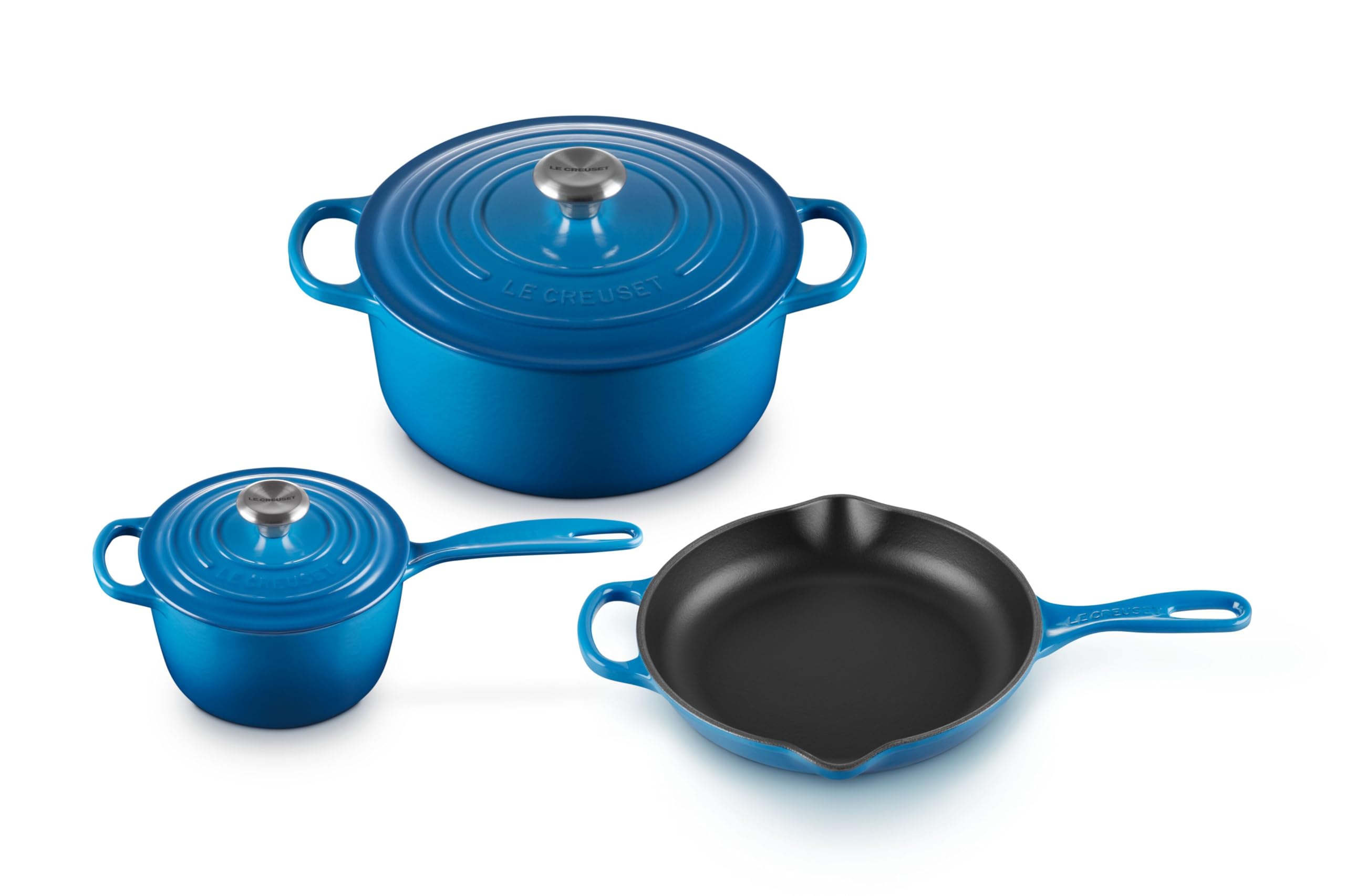 Version 1.0.0 Juego de horno holandés Le Creuset MS1605 59SS de hierro fundido esmaltado 5 piezas azul marsella
