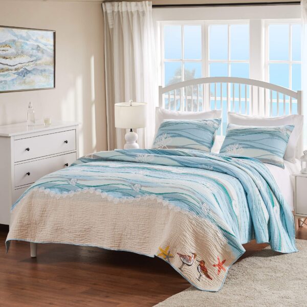 Juego de edredón bordado costero Greenland Home Fashions Maui GL-1512AMSK tamaño King California King 3 piezas