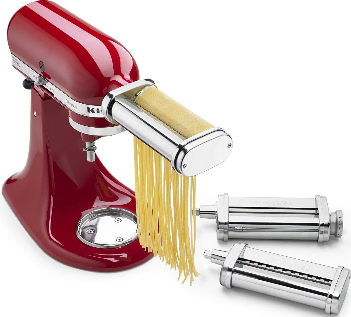 Version 1.0.0 Accesorio para pasta KitchenAid KSMPRA juego 3 piezas rodillo laminador cortador espagueti fettuccini acero inoxidable p