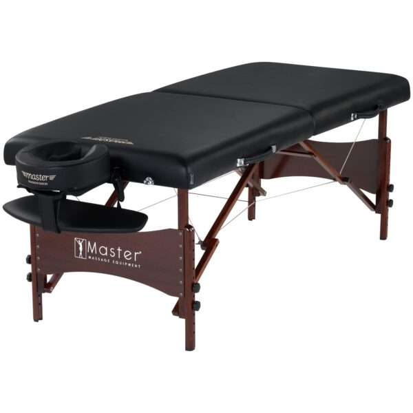Master Massage Newport - Mesa de masaje portátil con cojín más denso de 2.5 pulgadas, madera dura teñida de nogal, cable