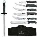 Juego de 7 piezas de cuchillos para barbacoa Victorinox, con mangos profesionales de Fibrox color negro, incluye funda d