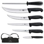 Juego de 7 piezas de cuchillos para barbacoa Victorinox, con mangos profesionales de Fibrox color negro, incluye funda d