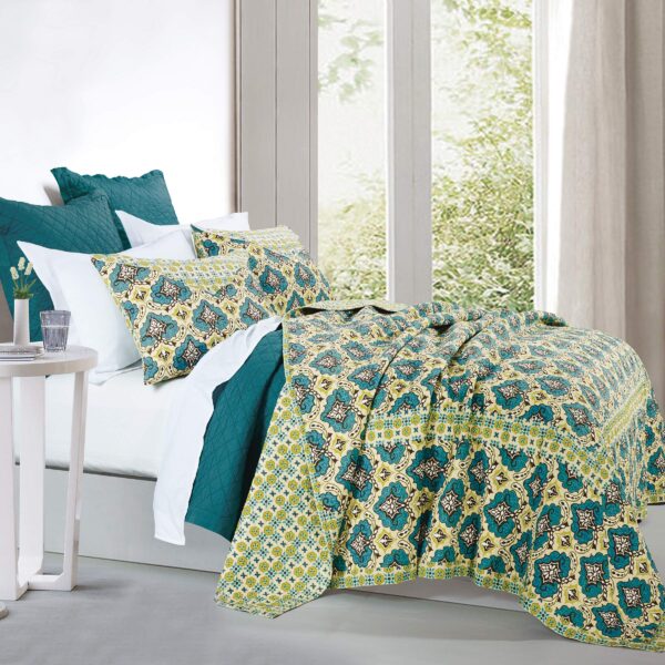 Juego de edredon individual HiEnd Accents Salado QW1005-TW-OC 2 piezas algodon reversible diseno medallion floral romant
