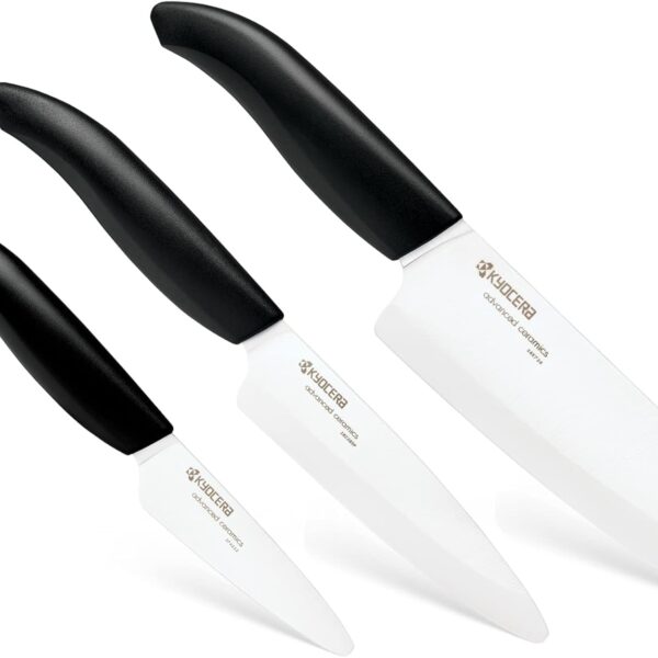 Kyocera FK-3PC BK - Juego de cuchillos de cerámica avanzada serie Revolution de 3 piezas, tamaños de hoja: 5.5 pulgadas,