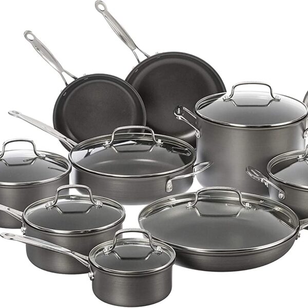 Batería de cocina Cuisinart Chefs Classic 66 17N juego de ollas y sartenes anodizado duro antiadherente 17 piezas