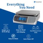 San Jamar Báscula digital de alimentos, funciona con pilas, con capacidad de 66 libras para cocinar, hornear, preparar c