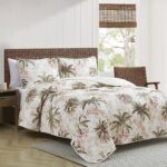 Juego de Edredón Reversible Tommy Bahama Bonny Cove Revman International 219348 algodón suave 3 piezas tamaño King marfi