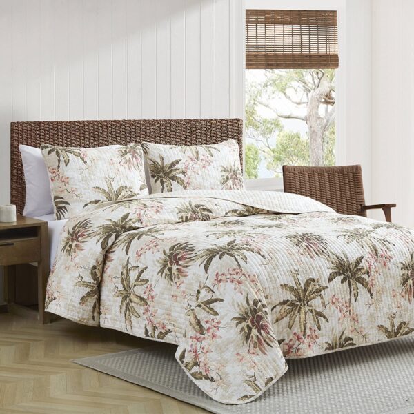 Juego de Edredón Reversible Tommy Bahama Bonny Cove Revman International 219348 algodón suave 3 piezas tamaño King marfi
