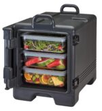 Transportador de charolas Cambro Manufacturing 300MPC-110 carga frontal porta alimentos térmico con asas negro