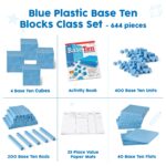hand2mind Juego completo de diez bloques de base de plástico azul, bloques de valor de lugar, cubos de conteo para matem