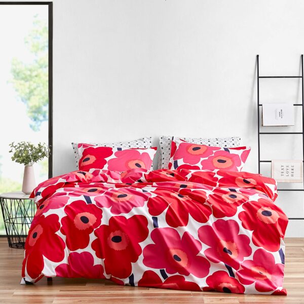 Juego de edredón Unikko Revman International 221453 algodón rojo King con fundas a juego todas las estaciones