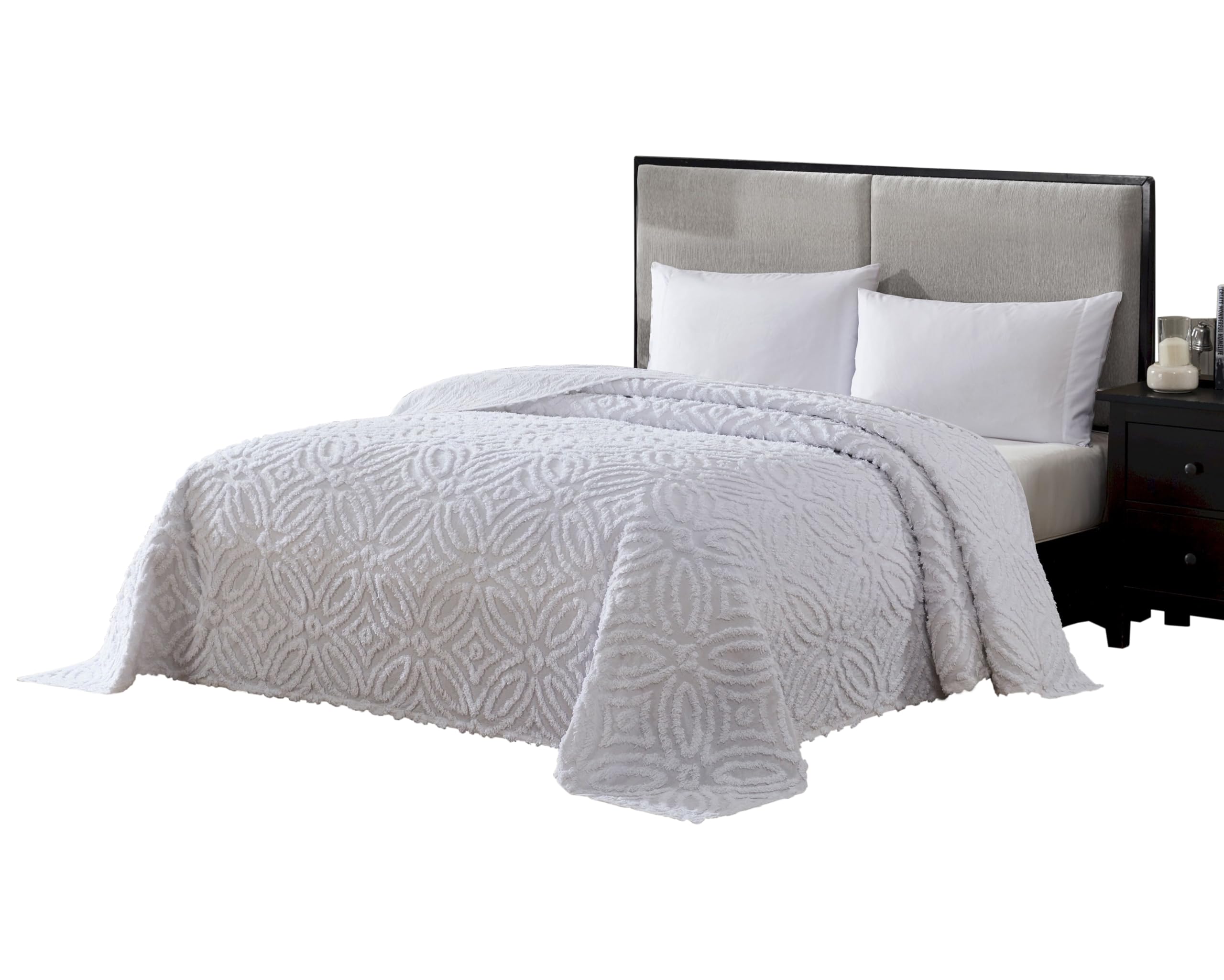 Version 1.0.0 Colcha de felpilla Beatrice Home Fashions ALSBSPQNWHT diseño anillos de boda algodón Queen ropa de cama decorativa