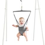 Jolly Jumper Clásico (gris) con soporte - Saltador original para bebé, asiento de sillín de ejercicio para interiores y