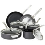 Batería de cocina juego de ollas y sartenes antiadherentes Viking 40051-9910 anodizado duro con tapas de vidrio 10 pieza