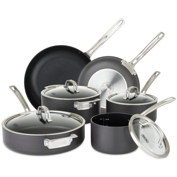 Batería de cocina juego de ollas y sartenes antiadherentes Viking 40051-9910 anodizado duro con tapas de vidrio 10 pieza