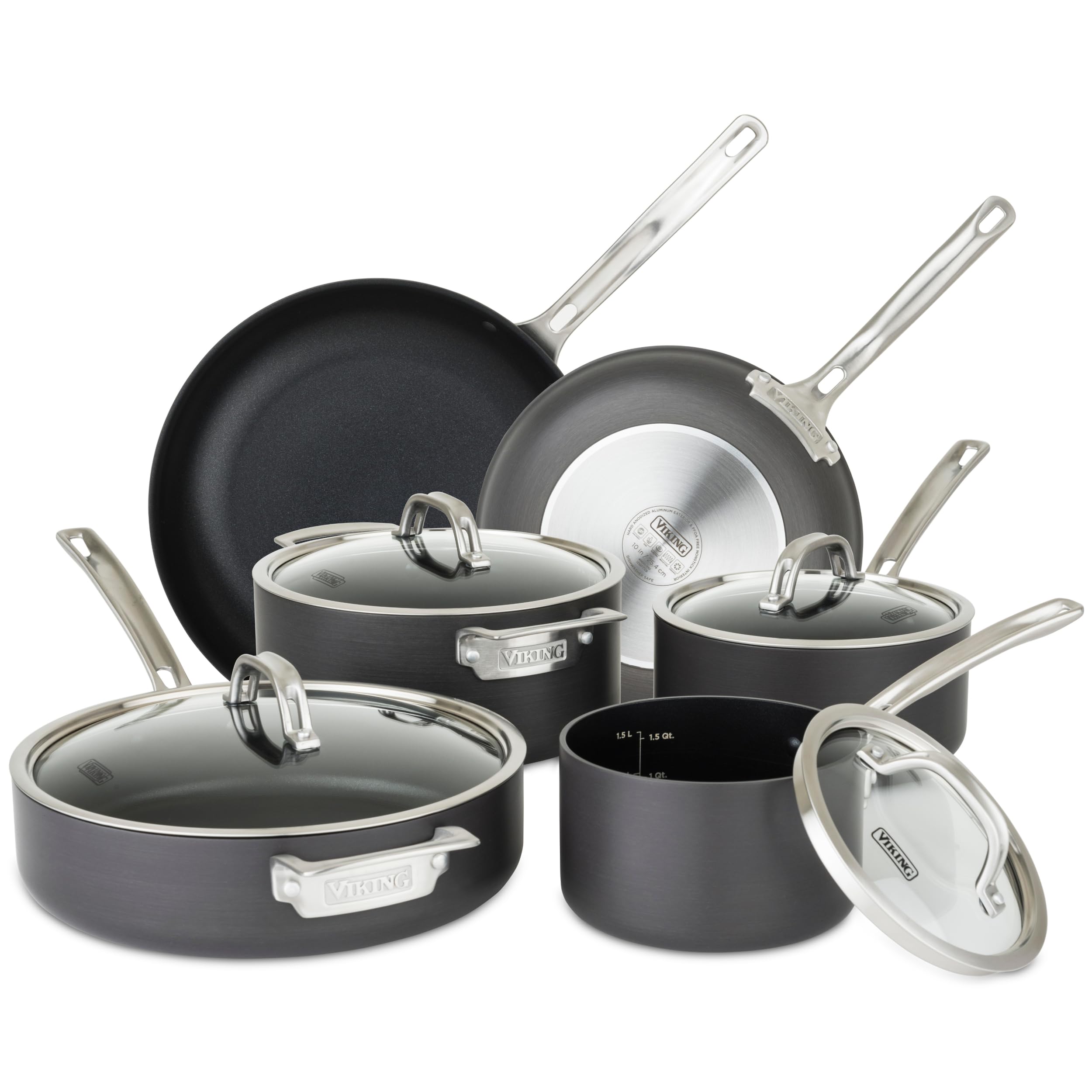 Version 1.0.0 Batería de cocina juego de ollas y sartenes antiadherentes Viking 40051-9910 anodizado duro con tapas de vidrio 10 pieza