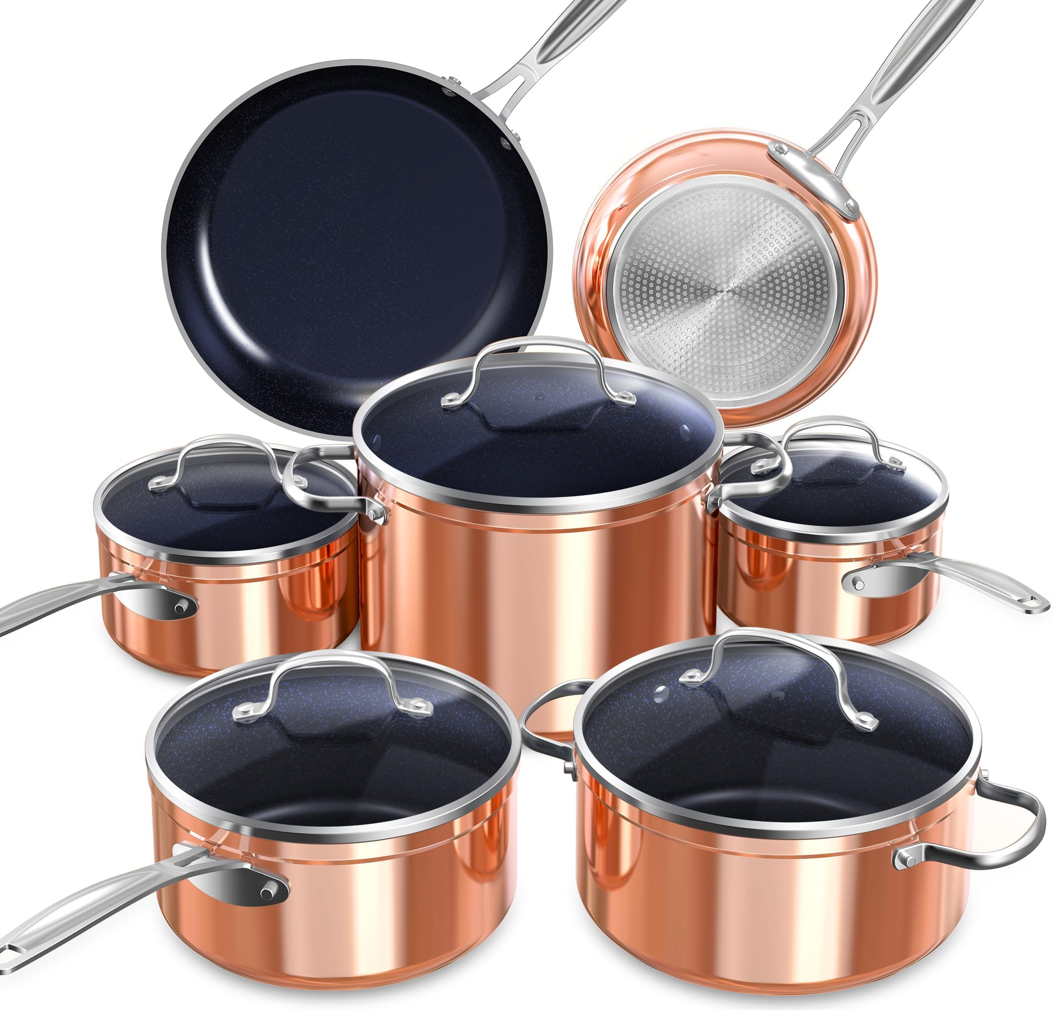 Version 1.0.0 Batería de cocina antiadherente Nuwave Ceramic Nonstick Cookware Set copper de cerámica libre de PFAS apta para inducció
