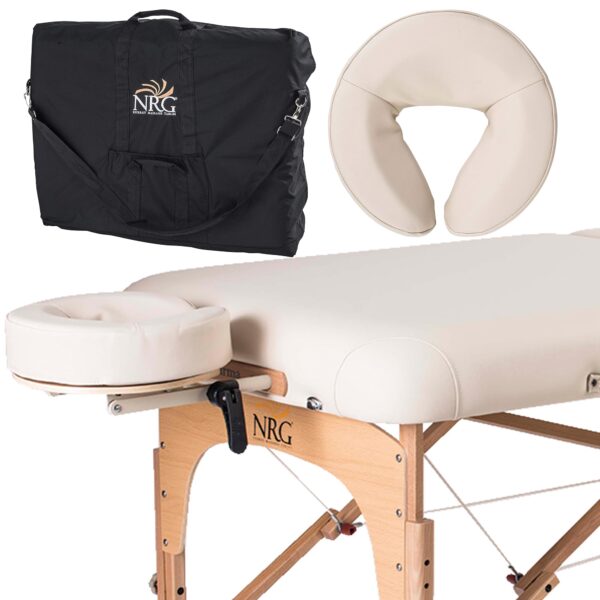 NRG Karma - Paquete de mesa de masaje portátil | Crema de vainilla | Cama de masaje plegable ligera | Mesa de spa profes
