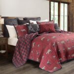Juego de edredón algodón reversible cuadros estampado oso alce lodge HiEnd Accents QL1888-KG-OC 3 piezas King