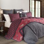 Juego de edredón algodón reversible cuadros estampado oso alce lodge HiEnd Accents QL1888-KG-OC 3 piezas King
