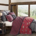 Juego de edredón algodón reversible cuadros estampado oso alce lodge HiEnd Accents QL1888-KG-OC 3 piezas King