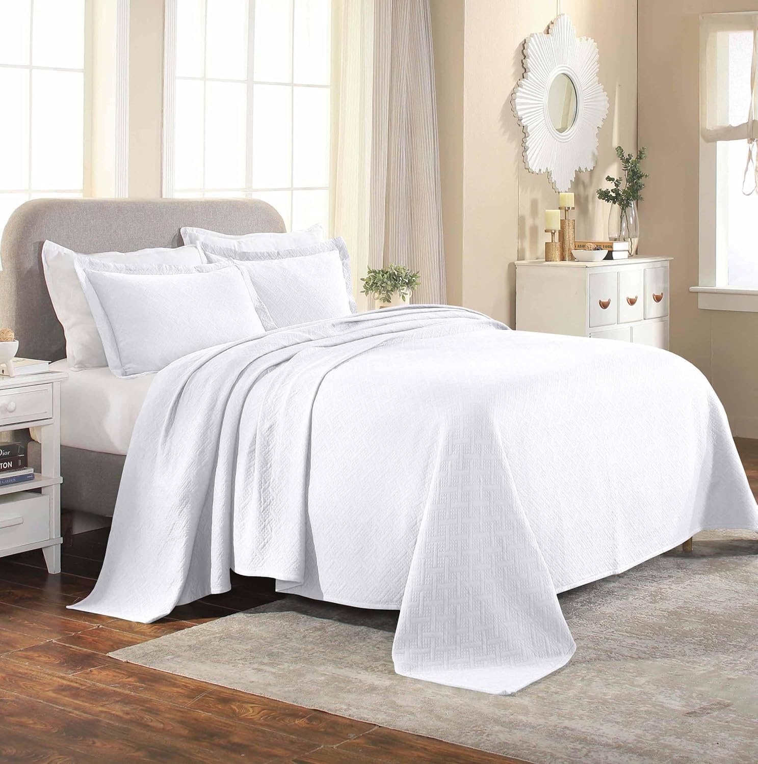 Version 1.0.0 Colcha jacquard matelasse de algodon Superior Home City Inc BEDSPREAD BAS-QN-WH Queen blanca tejido de cesta geometrico