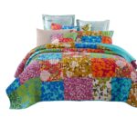 Juego de colcha de retazos florales Tache Home Fashion VEFloralpatchwork-Queen Queen verde azul rosa amarillo