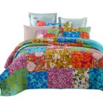 Juego de colcha de retazos florales Tache Home Fashion VEFloralpatchwork-Queen Queen verde azul rosa amarillo