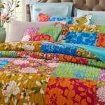 Juego de colcha de retazos florales Tache Home Fashion VEFloralpatchwork-Queen Queen verde azul rosa amarillo