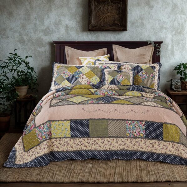 Colcha de retazos florales Tache Home Fashion Spring Shower VEQSSS-DXJ10077-S individual verde