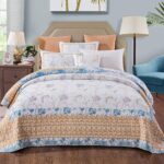Juego de edredón algodón bordado costero reversible Tache Home Fashion VEJHW-668-T Twin blanco dorado azul cielo