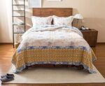 Juego de edredón algodón bordado costero reversible Tache Home Fashion VEJHW-668-T Twin blanco dorado azul cielo