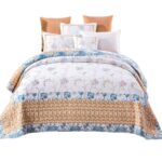 Juego de edredón algodón bordado costero reversible Tache Home Fashion VEJHW-668-T Twin blanco dorado azul cielo