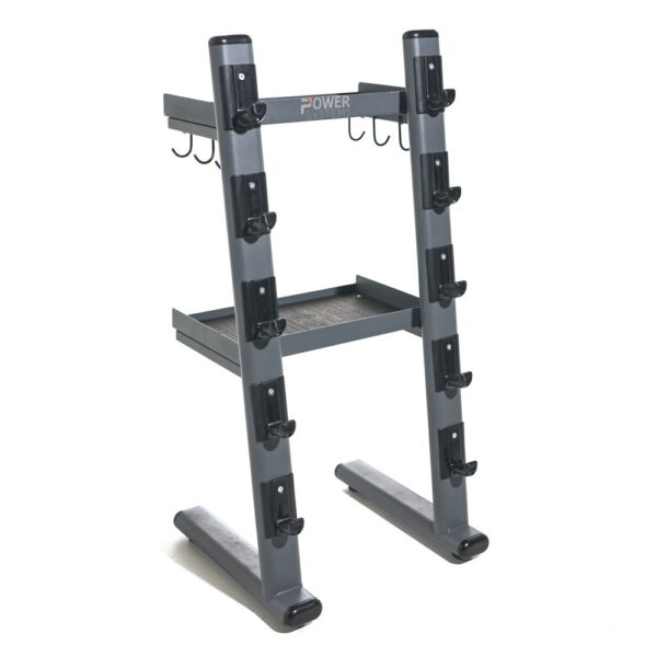 Power Systems Estante de almacenamiento de cable cromado negro, organizador de gimnasio resistente para barras y accesor