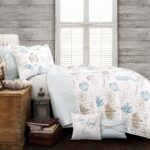 Juego de edredón reversible Lush Decor Triangle Home Fashions 16T002242 Harbor Life 7 piezas matrimonial Queen azul y gr