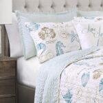 Juego de edredón reversible Lush Decor Triangle Home Fashions 16T002242 Harbor Life 7 piezas matrimonial Queen azul y gr