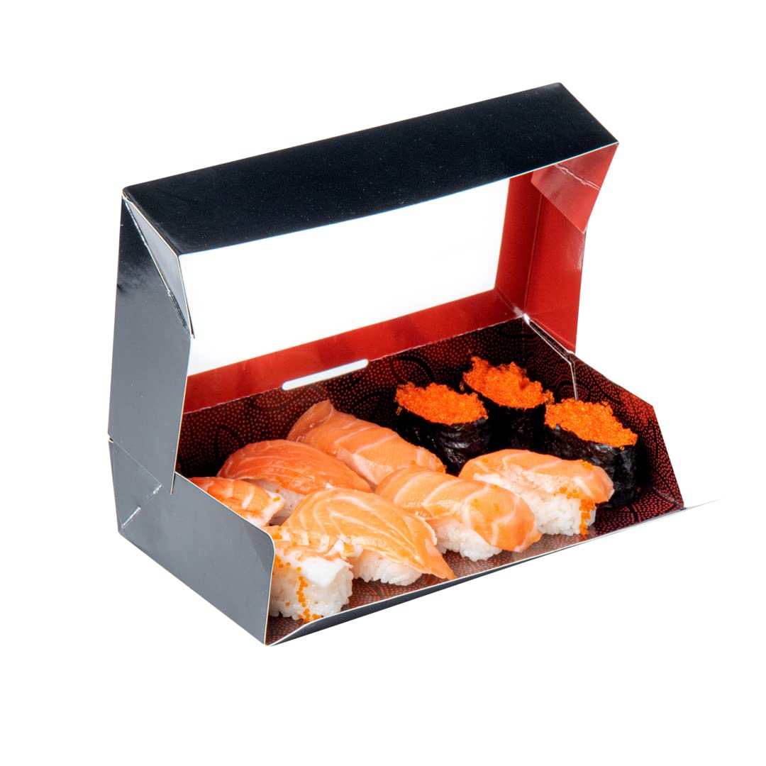 Version 1.0.0 Caja de sushi desechable Restaurantware Sakura Vision RWA0356 papel negro rectangular 8x4.8x1.8 pulgadas tapa integrada
