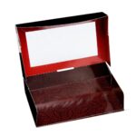 Caja de sushi desechable Restaurantware Sakura Vision RWA0356 papel negro rectangular 8x4.8x1.8 pulgadas tapa integrada